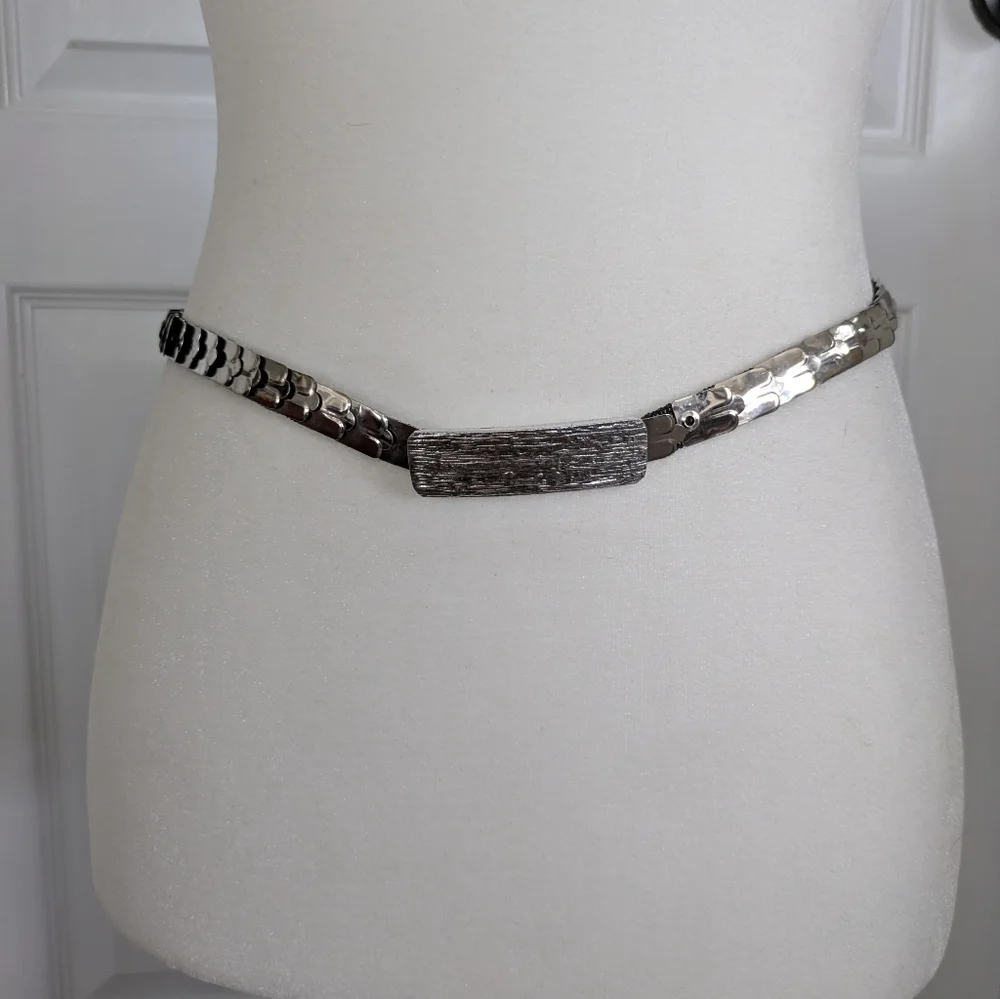 Vintage Silver‎ Tone Fish Scale Elastic Stretch Belt 26